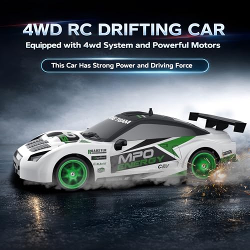 RC Drift Car Remote Control Car 2.4GHz 1:24 Scale 4WD 15KM/H High Speed Model Vehicle LED Lights Drifting Tire Racing Sport Toy for Adult Boys Girls Kids Gift 2Pcs Rechargeable Batterie - color: White