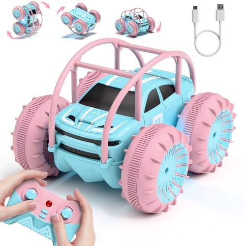 MaxTronic Amphibious Remote Control Car,Rechargeable RC Cars Toy 360° Flips Rotation Stunt Crawler 15KM/H 4WD All Terrain Outdoor Indoor Toy for Kids Boys Girls 3-12 - color: Light Pink