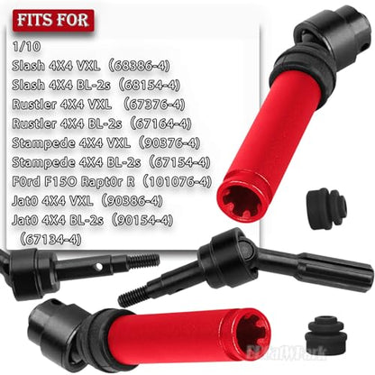 Drive Shaft Axles Upgrades Part for 1/10 4WD Slash/Rustler/Stampede/Jat0 4X4(BL-2s)(VXL),F0rd F15O,RC Front & Rear Steel DriveShaft CVD w/Hex Hops Up,#9051#9052,Red - color: Red - (4pcs Driveshafts)