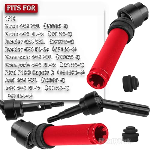 Drive Shaft Axles Upgrades Part for 1/10 4WD Slash/Rustler/Stampede/Jat0 4X4(BL-2s)(VXL),F0rd F15O,RC Front & Rear Steel DriveShaft CVD w/Hex Hops Up,#9051#9052,Red - color: Red - (4pcs Driveshafts)