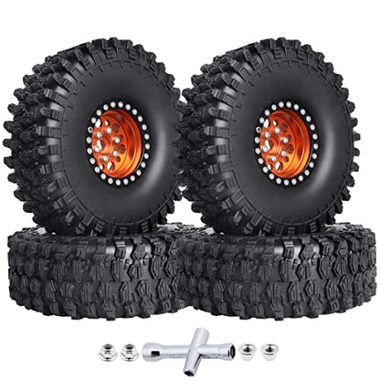 HobbyPark 120mm / 4.72inch 1.9 Crawler Tires and 1.9 Beadlock Wheels Set Foam Inserts for Axial SCX10 II III Traxxas TRX-4 Redcat Gen8 Gen7 Upgrades Replacement Parts (4-Pack) (Orange&Black) - color: Orange&black