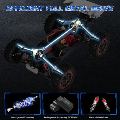 ITEFDTUTNE 1:16 Brushless Remote Control Cars, Max 62mph Off-Road All Terrain Electric RC Truck, 4WD RC Monster Truck with 2.4 GHz Remote Control and 2 3S Lipo Batteries