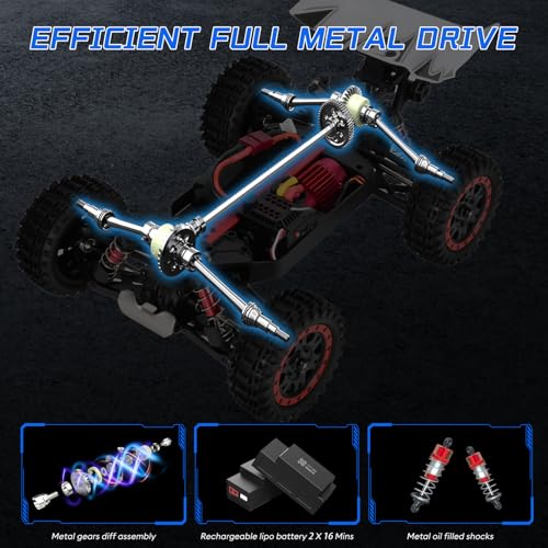 ITEFDTUTNE 1:16 Brushless Remote Control Cars, Max 62mph Off-Road All Terrain Electric RC Truck, 4WD RC Monster Truck with 2.4 GHz Remote Control and 2 3S Lipo Batteries