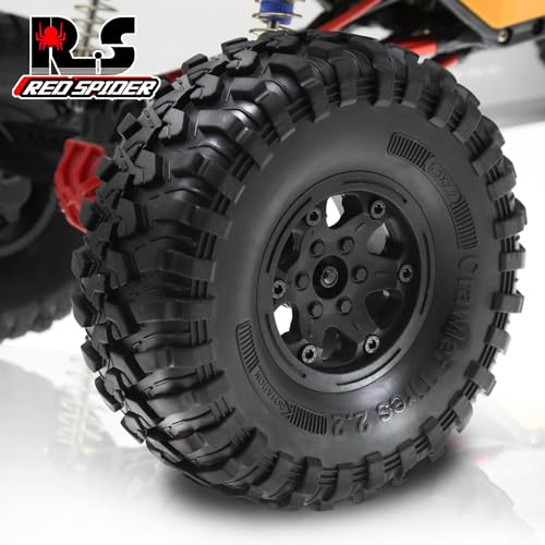 REDSPIDER 2.2 Beadlock Wheels and Tires（4pcs）Plastic wheels with lightweight design，All terrain tires.for 1:10 RC Axial SCX10 Canyon Trail 105Rims TRX4 TRX6(Black) - color: Black