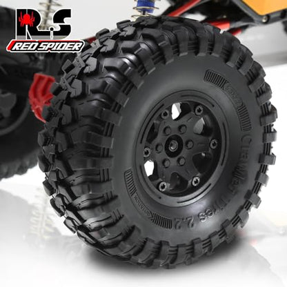 REDSPIDER 2.2 Beadlock Wheels and Tires（4pcs）Plastic wheels with lightweight design，All terrain tires.for 1:10 RC Axial SCX10 Canyon Trail 105Rims TRX4 TRX6(Black) - color: Black