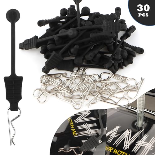 30 Pieces 1.0mm RC Cars Body Clips with Pull Tabs for Universal 1/14 1/16 1/18 SCX24 Remote Control Trucks & 1 PCS Hole Puncher Reamer for RC Body Shell Drills Tool - size: 1.0mm