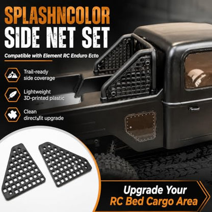 SplashNColor Side Net Set Compatible with Element RC Enduro Ecto – Bed Cargo Retention Upgrade | 1/10 Trail Truck Scale Detail Panels for Rear Pickup Area
