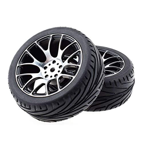 1/10 RC On-Road Car Tyres and Wheels, LAFEINA Rubber Tire & Alloy Aluminum Rims Hex 12mm for 1/10 HSP Tamiya HPI Kyosho RC On Road Touring Car (Black)