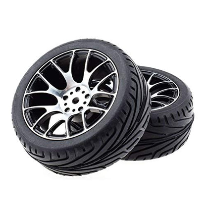 1/10 RC On-Road Car Tyres and Wheels, LAFEINA Rubber Tire & Alloy Aluminum Rims Hex 12mm for 1/10 HSP Tamiya HPI Kyosho RC On Road Touring Car (Black)