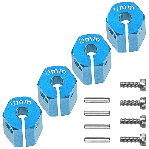Aluminum Alloy 12mm Wheel Hex Hub Drive Adapters with Pins Screws Compatible with Axial SCX10 HSP HPI Tamiya Redcat 1/10 RC Crawler Car (12mm, Blue) - color: Blue, size: 12mm