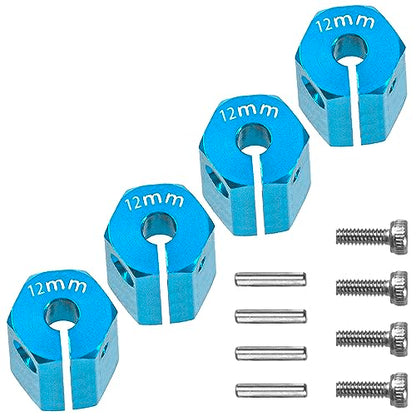 Aluminum Alloy 12mm Wheel Hex Hub Drive Adapters with Pins Screws Compatible with Axial SCX10 HSP HPI Tamiya Redcat 1/10 RC Crawler Car (12mm, Blue) - color: Blue, size: 12mm