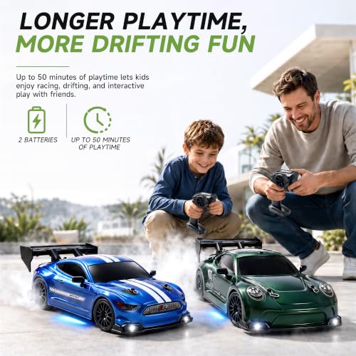 1:24 RC Drift Car, 20KM/H 4WD High Speed Remote Control Car with 2 Batteries, Extra Body Shell, Drift Tires, 10 Cones & LED Lights, 2.4GHz Racing Car Toy for Boys Girls.