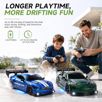1:24 RC Drift Car, 20KM/H 4WD High Speed Remote Control Car with 2 Batteries, Extra Body Shell, Drift Tires, 10 Cones & LED Lights, 2.4GHz Racing Car Toy for Boys Girls.