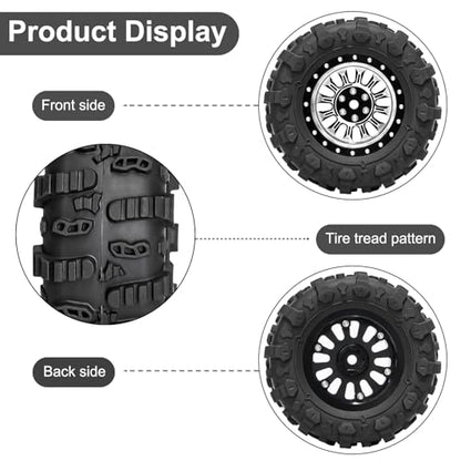 LRFHL 1.3" Beadlock Wheel Tires Aluminum for SCX24 TRX4M, 4PCS, Silver | Upgraded 1.45-inch Wheel, 1/24 SCX24 1/18 TRX4M RC Crawler Car Upgrade - color: Black Tires+ Silver Wheels-2
