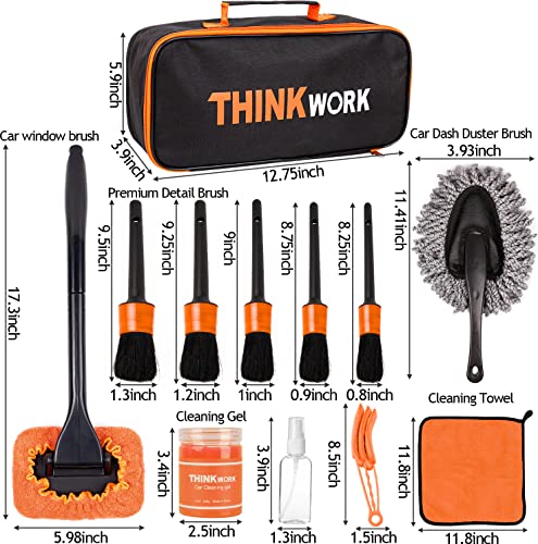THINKWORK Windshield Cleaner Tool, Car Detailing Kit Interior, Car Cleaning Kit Interior and Exterior Detail Brush, Auto Supplies & Accessories for Men Women | 180 Degree Rotating Head, Extendable Handle, 3 Washable Pads, Streak Free Cleaning for Windows
