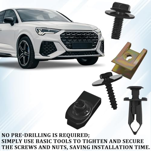 100PCS Car Screws and Bolts, Car Body Bolt Fender Liner Undertray Screw U-Nuts Clips Push Plastic Rivet Fasteners Kit for Engine Under Cover Splash Shield Guard Bumper, Bolt Retainer Clip Set