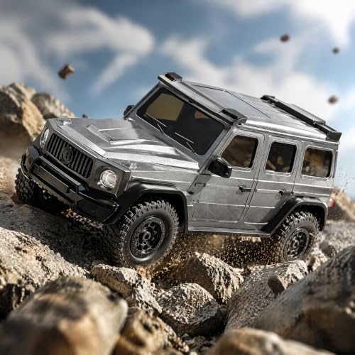 RC Crawler Body Shell Kit, 1/30 Scale Plastic Painted Mini Truck Body Cover with Light Buckets & Spare Tire Mount, DIY Upgrade Accessories Compatible with SCX30 1:30 Micro Crawlers (Grey)