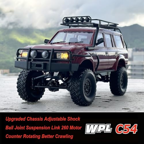 RC Rock Crawler 4x4 RC Truck WPL C54 1/16 RC Crawler RTR | Remote Control Truck Off Road 2.4G All Terrain Proportional Throttle Steering 260 Motor New Chassis and Shock