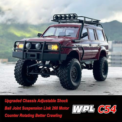 RC Rock Crawler 4x4 RC Truck WPL C54 1/16 RC Crawler RTR | Remote Control Truck Off Road 2.4G All Terrain Proportional Throttle Steering 260 Motor New Chassis and Shock