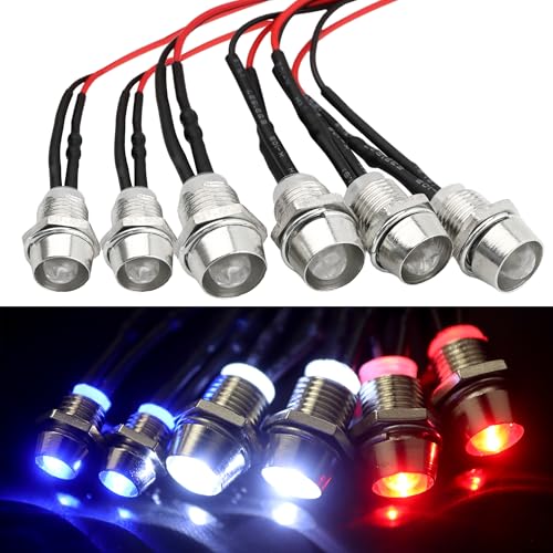 6 LEDs RC LED Light Headlights Taillight Kit Accessories Compatible with Traxxas HSP Tamiya Redcat RC4WD Axial SCX10 RC Cars Truck Tank Crawler(2 White 2 Blue 2 Red)