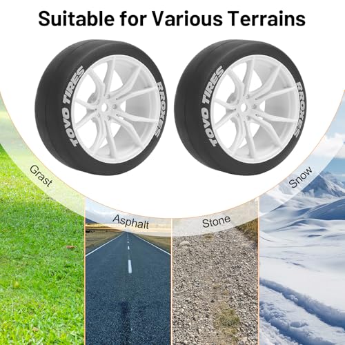 1/10 RC Drift Tires and Wheels, daitoku 12mm Hex Racing Truck Tires and Plastic Wheels Rims for Tamiya Traxxas HPI KYOSHO XV02 XV01 TT01 TT02 PTG2 A959 - Style A (White) - color: White