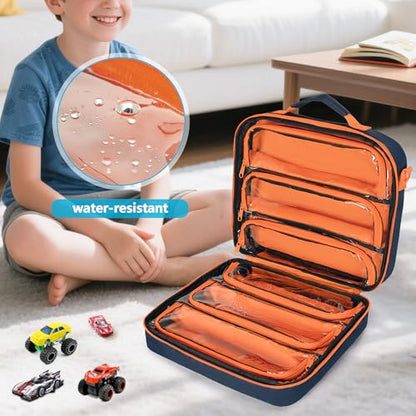 GRAOSO Toy Cars Carry Case Compatible with Hot Wheels Monster Trucks, Blue | Travel Truck Storage Compatible with Monster Jam Trucks up to 30, Display Front Pocket for 1:64 Scale Mini Toy Cars, Bag Only
