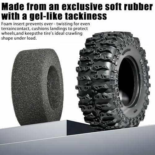 1.3 Tires - 64x26mm Rock Crawling Tire for 1/18 1/24 TRX4M SCX24 | Soft Sticky Rubber Tryes with Foam Insert Fit AX24 TRX4M Axial SCX24 FCX24 Ultimate CR-18P EVO XC-1 RTR 1/18 1/24 RC Crawler