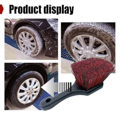 ZIMISI Short Handle Car Wash Brush, Stiff Bristle Carpet Brush, Multipurpose Car Cleaning Kit, Wheel Brushes for Cleaning Wheels, Tire Brushes for Vehicle Body Surface, Rims, Home (Red)