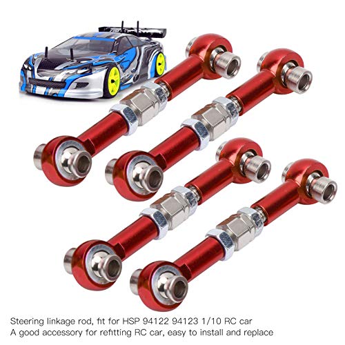 4Pcs Aluminum Alloy Steering Linkage Rods Upgrade Red, Compatible with HSP 94122 94123/10 RC Cars, Metal Arms Replacement Parts for Improved and Control - color: Red