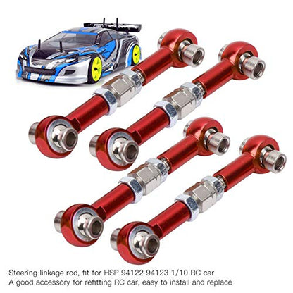 4Pcs Aluminum Alloy Steering Linkage Rods Upgrade Red, Compatible with HSP 94122 94123/10 RC Cars, Metal Arms Replacement Parts for Improved and Control - color: Red