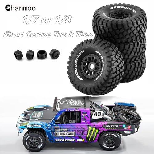 1/8 RC Short Course Truck Tires And Wheels 17mm Hex OD 140mm 1/7 All Terrain Off Road Tyres For 1:7 1:8 RC Buggy Truck Car HSP TRAXXAS UDR DF7 FS Atom ARRMA Mojave YK4072 DF7 4PCS (Black) - color: Black