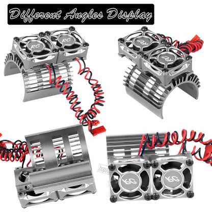 Motor Cooling Fan Upgrades Part 1/8 RC Car 40mm 42mm Brushless Motor,Motor Cooling Fans Surpass Hobby Twin 30mm RC Car Motor Fan with Metal Cover 4068 4274 Brushless Motor Heatsink,Titanium