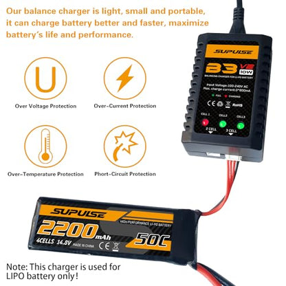 SUPULSE LiPo Battery Charger 10W for XHR Plug 2S 3S Battery | RC Balance Charger AC 7.4-11.1V Upgrade Version Compact Lipo Charger