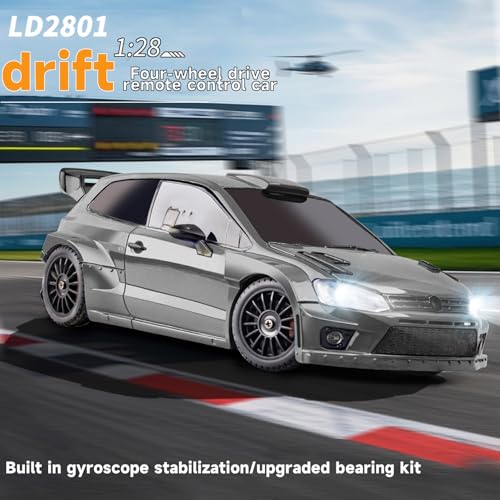 LD2801Pro Mini RC Drift Car 1/28 Scale RTR Remote Control 4WD Racing Cars with Gyro and 4PCS Drift Tires and LED Searchlight for Hobby Gift (Silvery) - color: Silvery