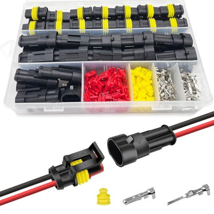 25 Kit 2 Pin Connector Automotive Electrical Waterproof 2 Wire Connectors | Twippo Two Pin Male and Female Electrical Wire Connectors Kit Quick Connect and Disconnect Plug Terminals 22-16 AWG - size: 22-16AWG 25Set