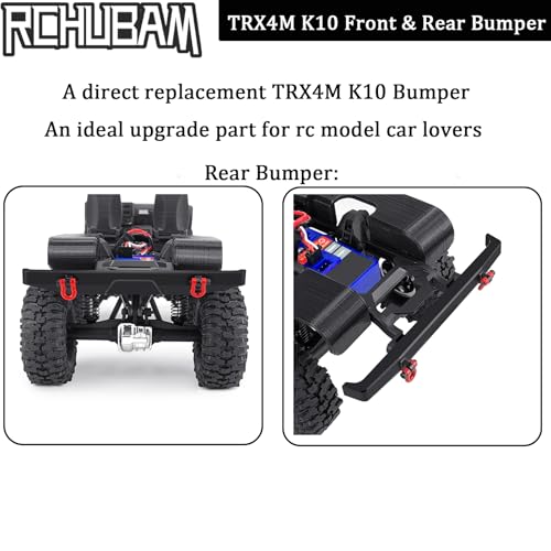 RCHUBAM Rear Bumper with Trailer Hitch Hooks for 1/18 TRX4M K10 | Aluminum Alloy RC Upgrade Parts - style: Rear Bumper