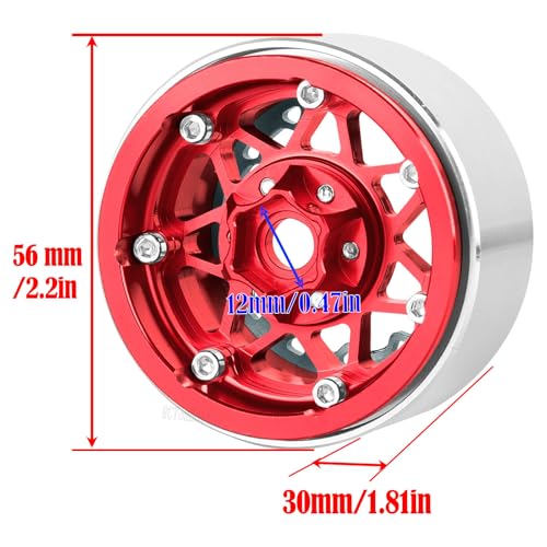 RC Aluminium 1.9 Beadlock Wheel Rims Set for 1/10 SCX10 90046 AXI03007 TRX4 TRX6 VS4-10 Gen7 Gen8 CFX MST D90 RC Crawler,(4PCS) 1.9 RC Beadlock Rims,1.9 rc Wheels,Red - color: Red- (Wheel Rims)