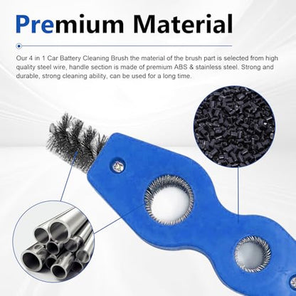 2 PCS Car Battery Terminal Cleaner Spray, 4-in-1 Battery Post Cleaner Brush with Steel Wire, Cleaning Tool for Terminals and Pipes, Universal for Most Cars, Trucks, SUVs (Blue) - color: Blue