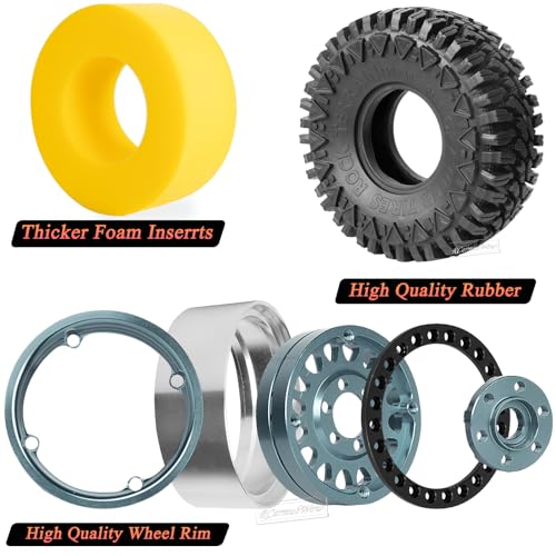 RcarmumbWow RC 1.9in Beadlock Wheels and Tires for 1/10 TRX4,Axia1 SCX10 II 90046 SCX10 III,D90 RC Crawler Car,Alloy 1.9in rc Beadlock Rims,Soft Rubber 1.9in rc Beadlock Tires,4pcs,Titanium - color: Titanium(4pcs)