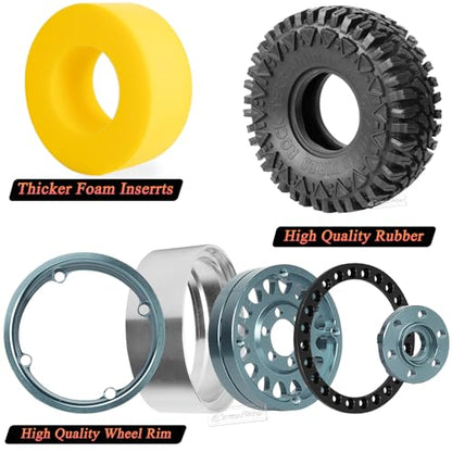 RcarmumbWow RC 1.9in Beadlock Wheels and Tires for 1/10 TRX4,Axia1 SCX10 II 90046 SCX10 III,D90 RC Crawler Car,Alloy 1.9in rc Beadlock Rims,Soft Rubber 1.9in rc Beadlock Tires,4pcs,Titanium - color: Titanium(4pcs)