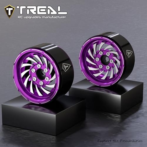 TREAL 1.9 Beadlock Wheels - Cyclone Style CNC Machined Aluminum Rims (4-Pack) Pink/Purple for 1/10 RC Crawlers TRX4, SCX10 III, and Ascent(Purple) - color: Purple