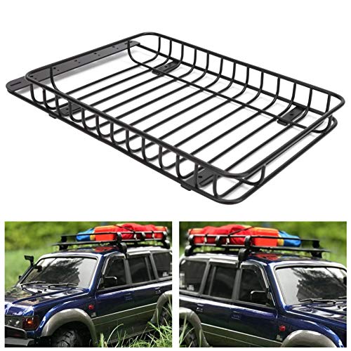 RC Roof Rack Metal Luggage Carrier, Lightweight RC Car Parts for - 4/Axial SCX10 90046, Durable Black Roof Rack with LED Lights, Perfect RC Accessory for Off - Road Sim