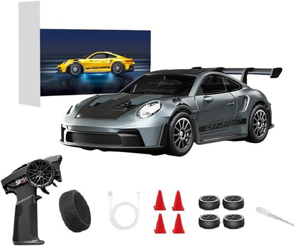 1:43 RC Drift Car 20KM/H with Gyro, 2.4G 4WD Full Proportional Alloy Sport Racing Car, Adjustable Speed, LED Lighting for Teens & Adults-D43-01 - color: Q10/Grey