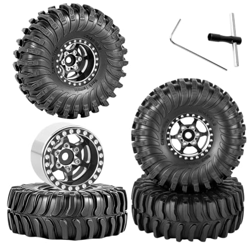 RC 1.0 Beadlock Wheels Tires Set for 1/24 SCX24 FCX24 1/18 Trx4m RC Crawler Car,Aluminum Wheel Rims/Soft Rubber Tires Wheel Tire,(4PCS) 1.0 Beadlock Wheels,Black - color: Black- (Wheel Tires)