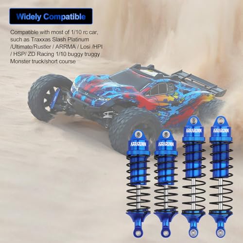 4PCS 1:10 Scale RC Car Shock Front & Rear Shock Absorber Assembled Set Compatible with 1/10 Traxxas Slash/Rustler/Stampede 4x4 4WD Upgrade Replacement Parts#5862(Blue) - color: Blue