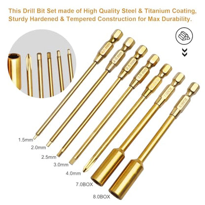 1.5 2.0 2.5 3.0mm Hex Bit Set Allen Wrench Drill Bits Hex Nut Driver 7mm, 8mm & Phillips Screwdriver Bit Compatible with Power Drills Impact Driver Electric Screwgun RC Hobby Tools Kit(7-Pack)