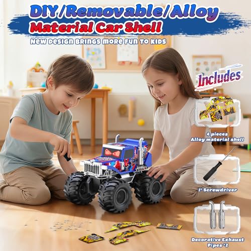 Amphibious Remote Control Car, 1:18 Boys Monster Truck Toys with LED Eyes | 4WD All Terrain Waterproof RC Cars, 2 x 1500mAh Batteries, 2.4 GHz RC Toys for Kids, 6+ Year Old Boys Christmas Birthday Gift - color: Blue/Red