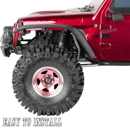 4PCS RC 1.9 in Wheel Tires for 1/10 TRX4 TRX6 SCX10 SCX10 II 90046 SCX10 III AXI03007 Gen7/8 D90 VS4-10 RC Crawler Car,BRCatWPark Alloy 1.9 Beadlock Wheel and Rubber Tires w/Sponge,Pink - color: Pink - (Tires)