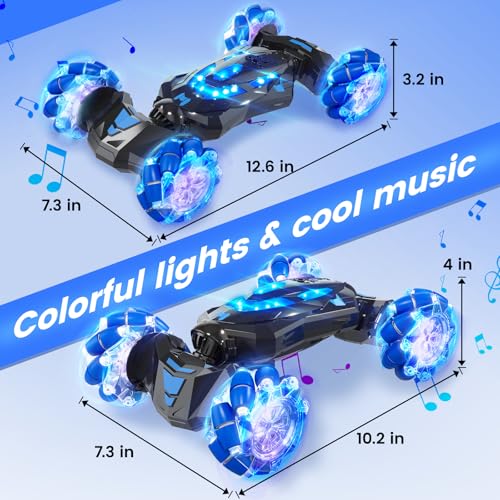 Gesture Sensing RC Stunt Car,Hand RC car Toys Gifts for 5-13 Boys | 4WD Drift Hand Controlled 360° Flips Trick Car with Lights & Music, Toys car is Cool Birthday Gift for Kids Ages 4-12 - color: Blue