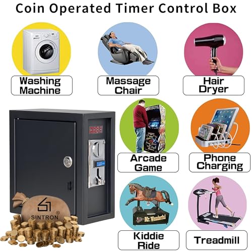 Sintron ST-002 Industrial Coin Operated Timer Control Power Box - 110V 16A Commercial Grade, 8-Channel Anti-Cheat Multi-Coin Acceptor Relay Box for Washing Machine, Arcade, Massage Chair, PCs